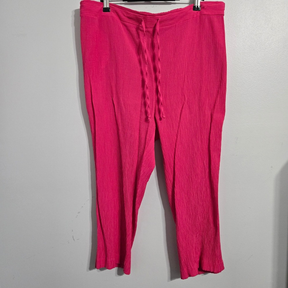 B#47 Damart Women's Pink‎ Textured Drawstring Cropped Pants Size 18